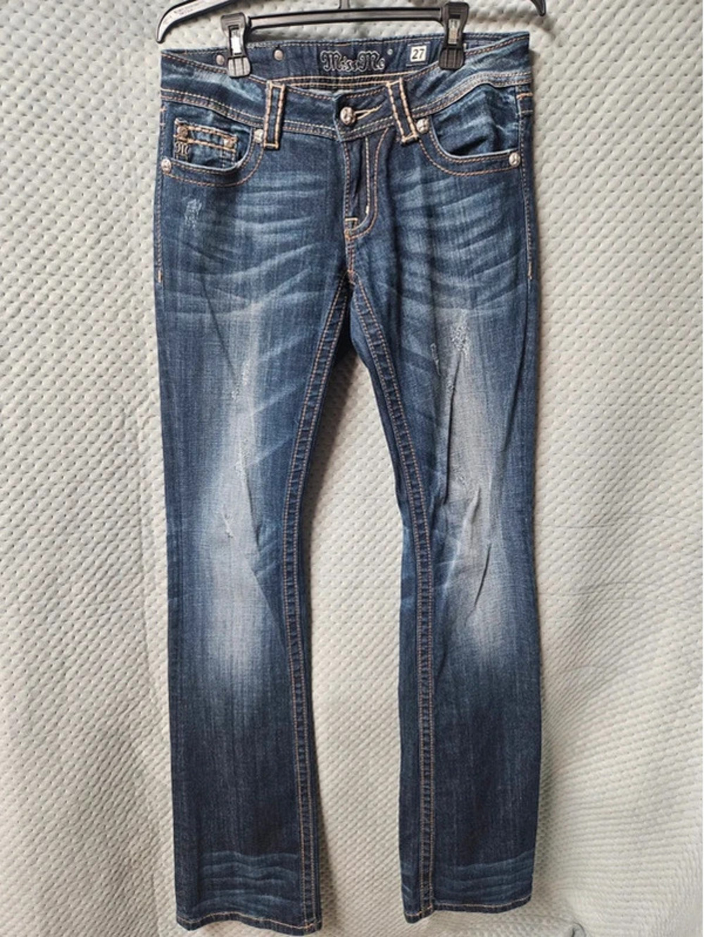 Miss Me Women’s Jeans Size 27 Bootcut Distressed Dark Wash Fleur De Lis Denim